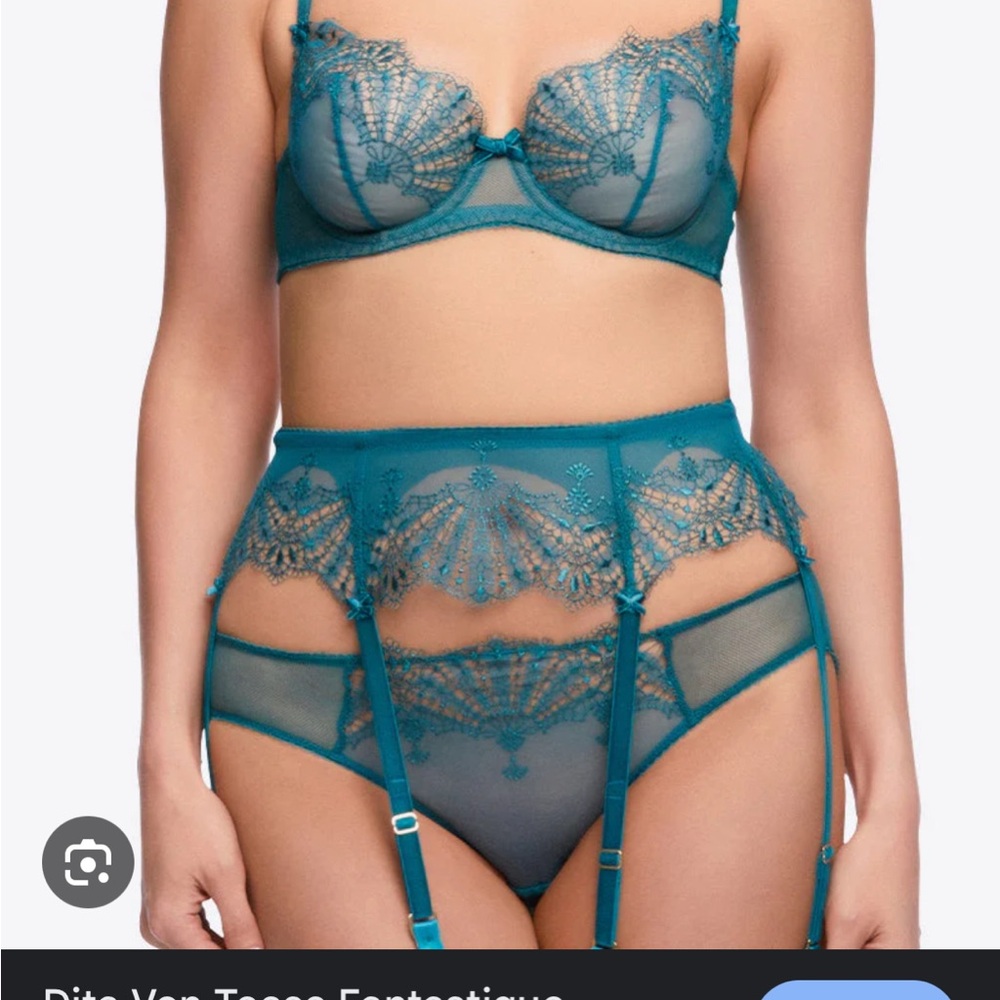 Blue Teal Green Floral Lace garter suspenders